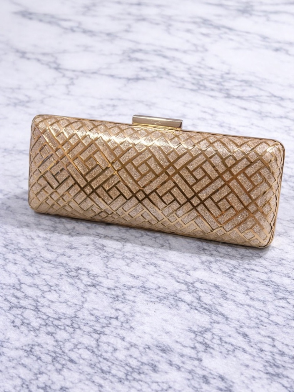 Gold Geometric Metallic Clutch - Evening Bag